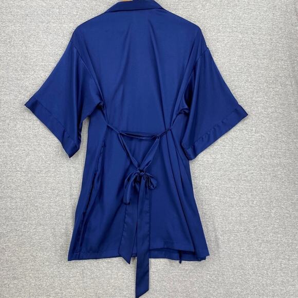 Victorias Secret Robe Womens Small/Medium Blue Silky Pockets Short Sleeve Tie - Picture 3 of 13